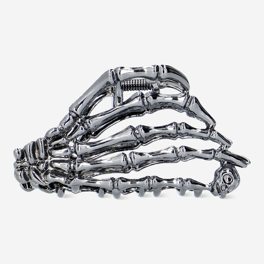 Clamp Hair Skeleton Hand Oxidised Silver