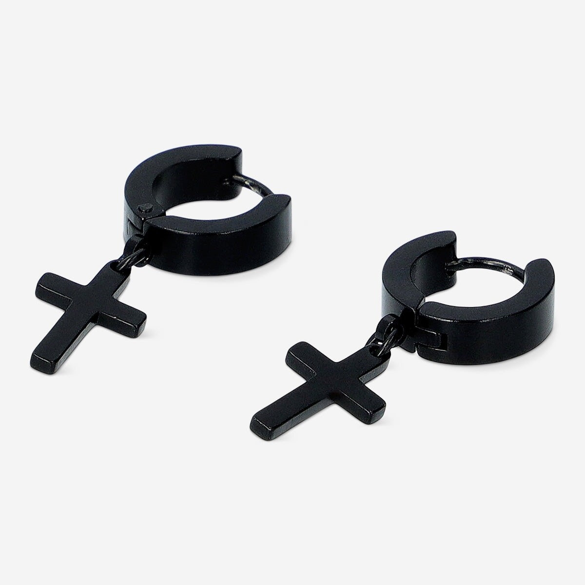 Earrings Hoop With Cross 2Pc Black