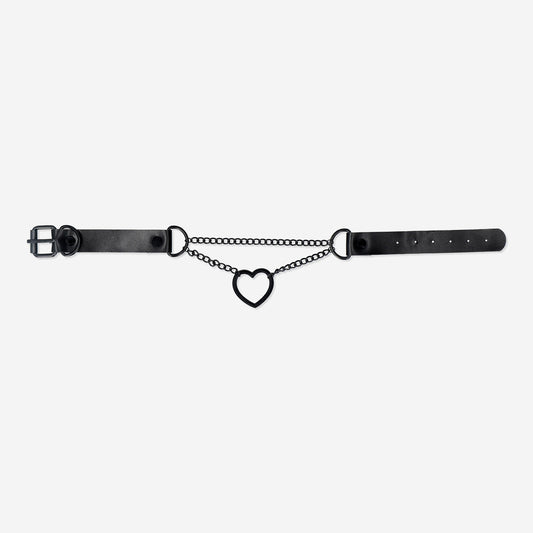 Chocker Black Pu+Chain W Heart