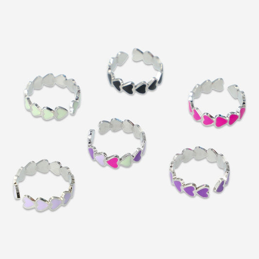 Fingerrings 6 Pcs Colorful Hearts