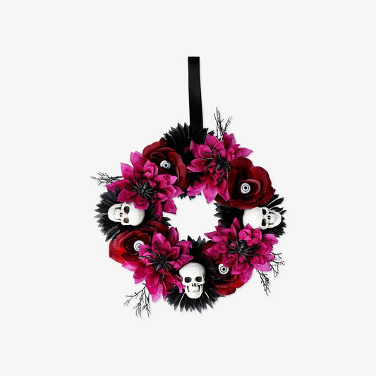 Wreath Dia 20Cm Recycled With Flower & Skulls
