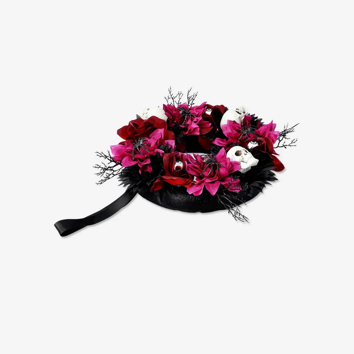 Wreath Dia 20Cm Recycled With Flower & Skulls