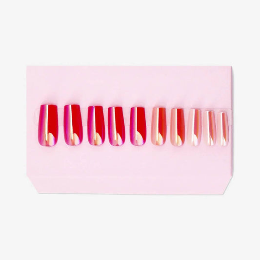 Nails Fake Press-On Pink Irridiscent 24P