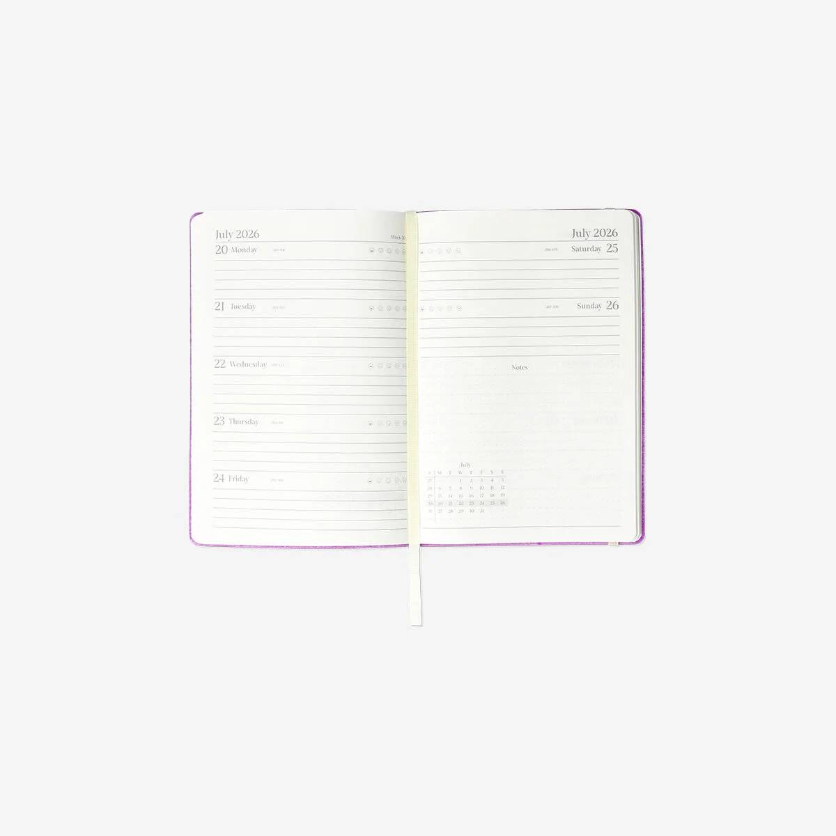 Calendar 2026 A5 Week Purple Recycled Leather En