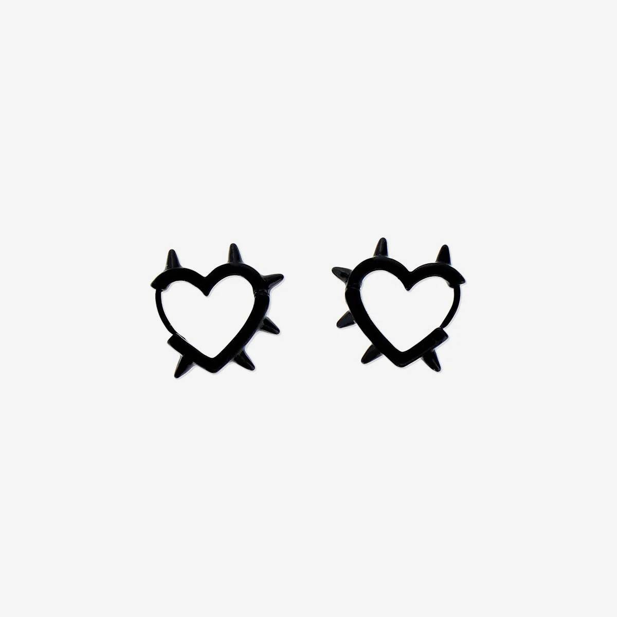 Earrings Heart Studs Black