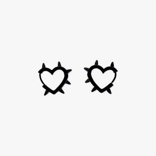 Earrings Heart Studs Black