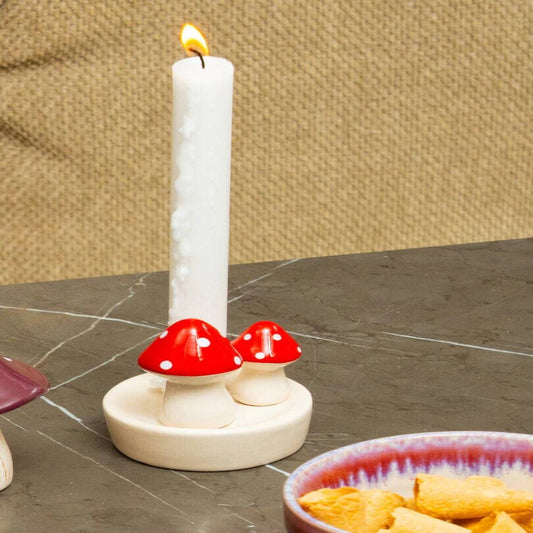Candle Holder Scenery With Mushrooms