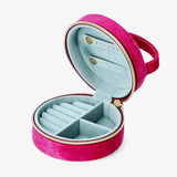 Jewelry Box Round Velour W Handle Pink