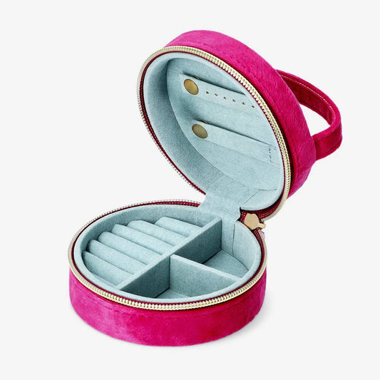 Jewelry Box Round Velour W Handle Pink