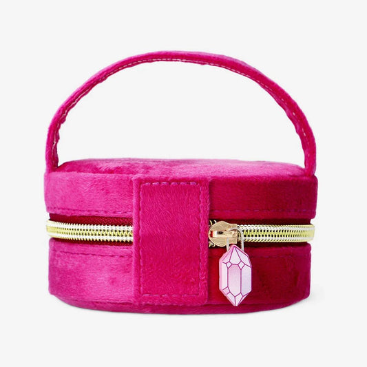 Jewelry Box Round Velour W Handle Pink