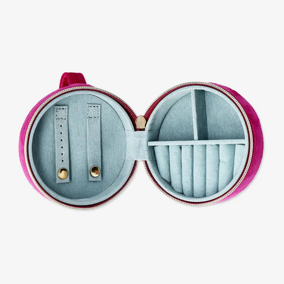 Jewelry Box Round Velour W Handle Pink