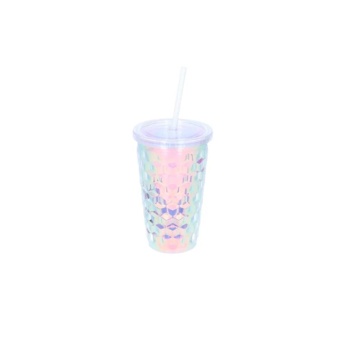 Cup W Straw Diamond Structure Pink