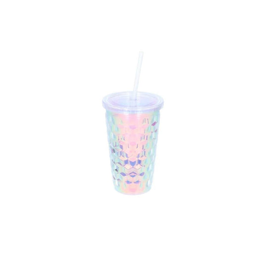 Cup W Straw Diamond Structure Pink