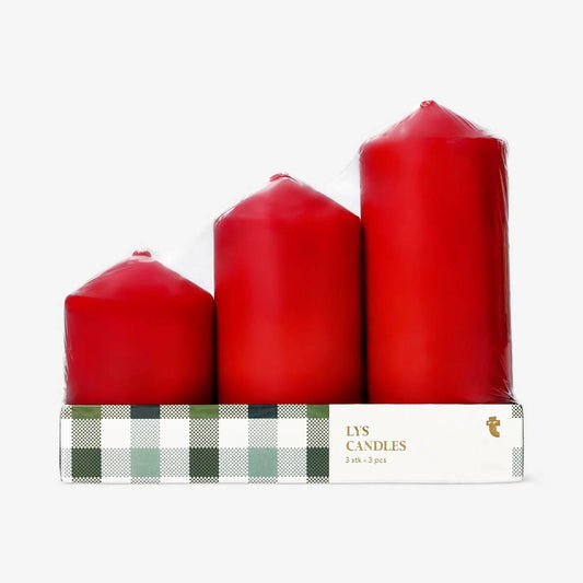 Pressed Pillar Dia 6Cm Candle 3Pcs Set Red