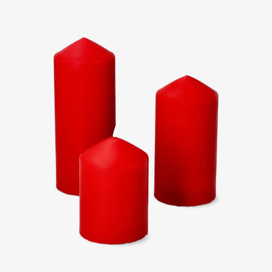 Pressed Pillar Dia 6Cm Candle 3Pcs Set Red