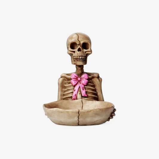 Skeleton Shaped Figure With Bowl Bow Pink Large