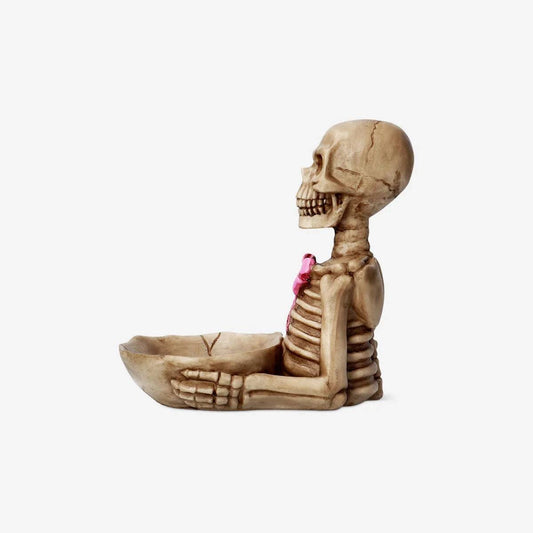 Skeleton Shaped Figure With Bowl Bow Pink Large