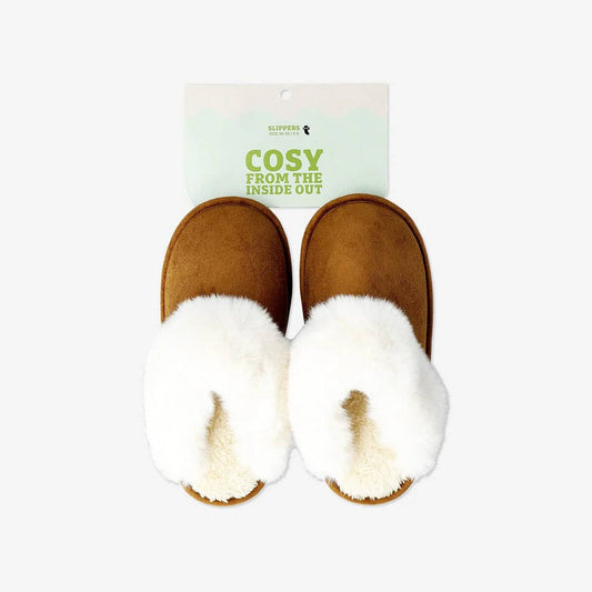 Slippers Brown W. Plush Size 38/39 Recyc
