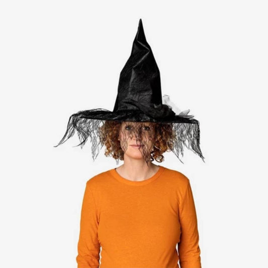 Hat Witch With Laces And A Rose Black