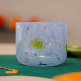 Glass With Dots Colored Glass Purple W Green Leafs