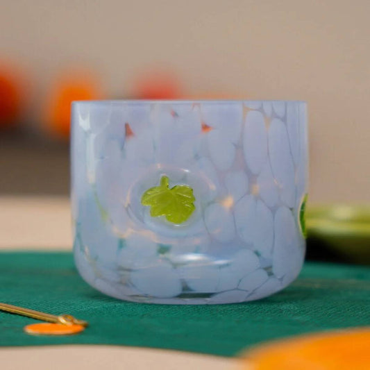 Glass With Dots Colored Glass Purple W Green Leafs