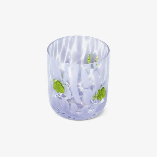Glass With Dots Colored Glass Purple W Green Leafs