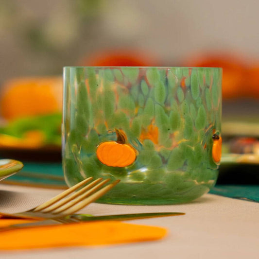Glass With Dots Colored Glass Green W Pumpkin Orange