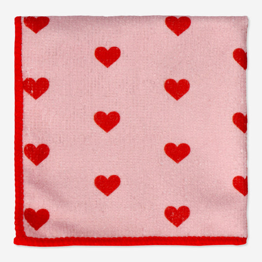 Cloth Microfiber 5Pc Wht Red Hearts&Edge