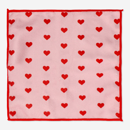 Cloth Microfiber 5Pc Wht Red Hearts&Edge