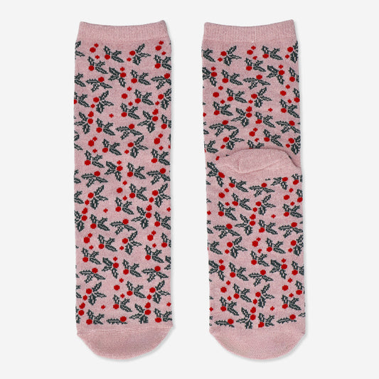 Socks Pink Holly Print Size 36/38