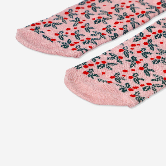 Socks Pink Holly Print Size 36/38