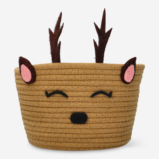 Basket Cotton Rope Brown Reindeer