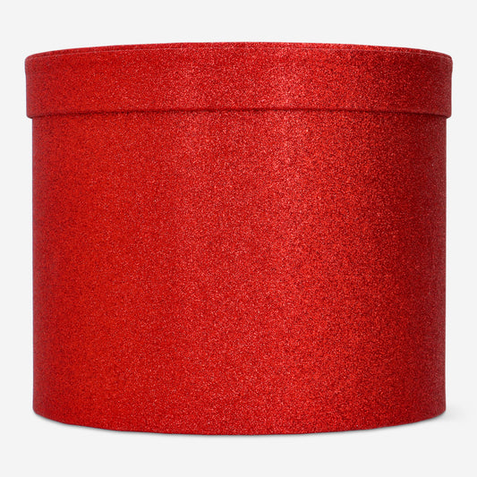 Gift Box Round Red Glitter Large 16,5 X