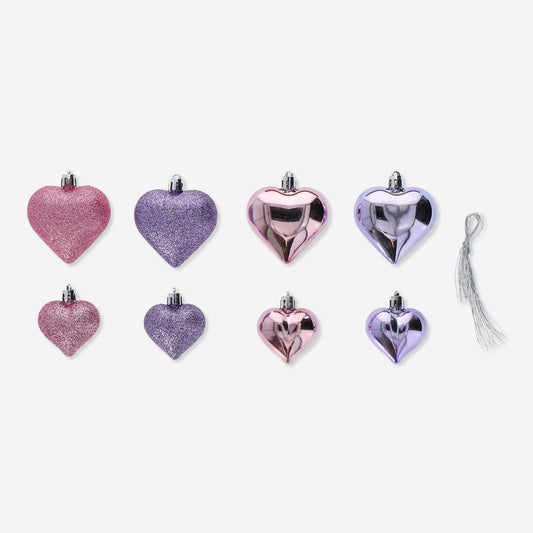 Bauble Set 16 Pcs Hearts Pink And Purple