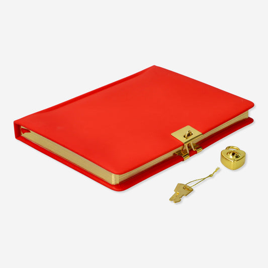 Notebook Diary Red 13X18 Gold Edges&Lock