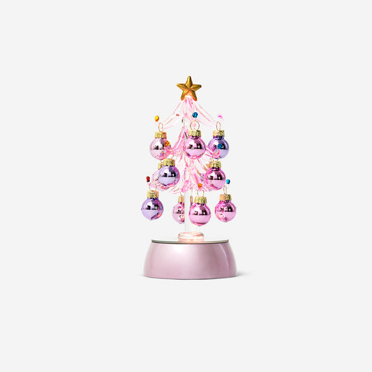 Christmas Tree W. 12 Baubles Glass Pink