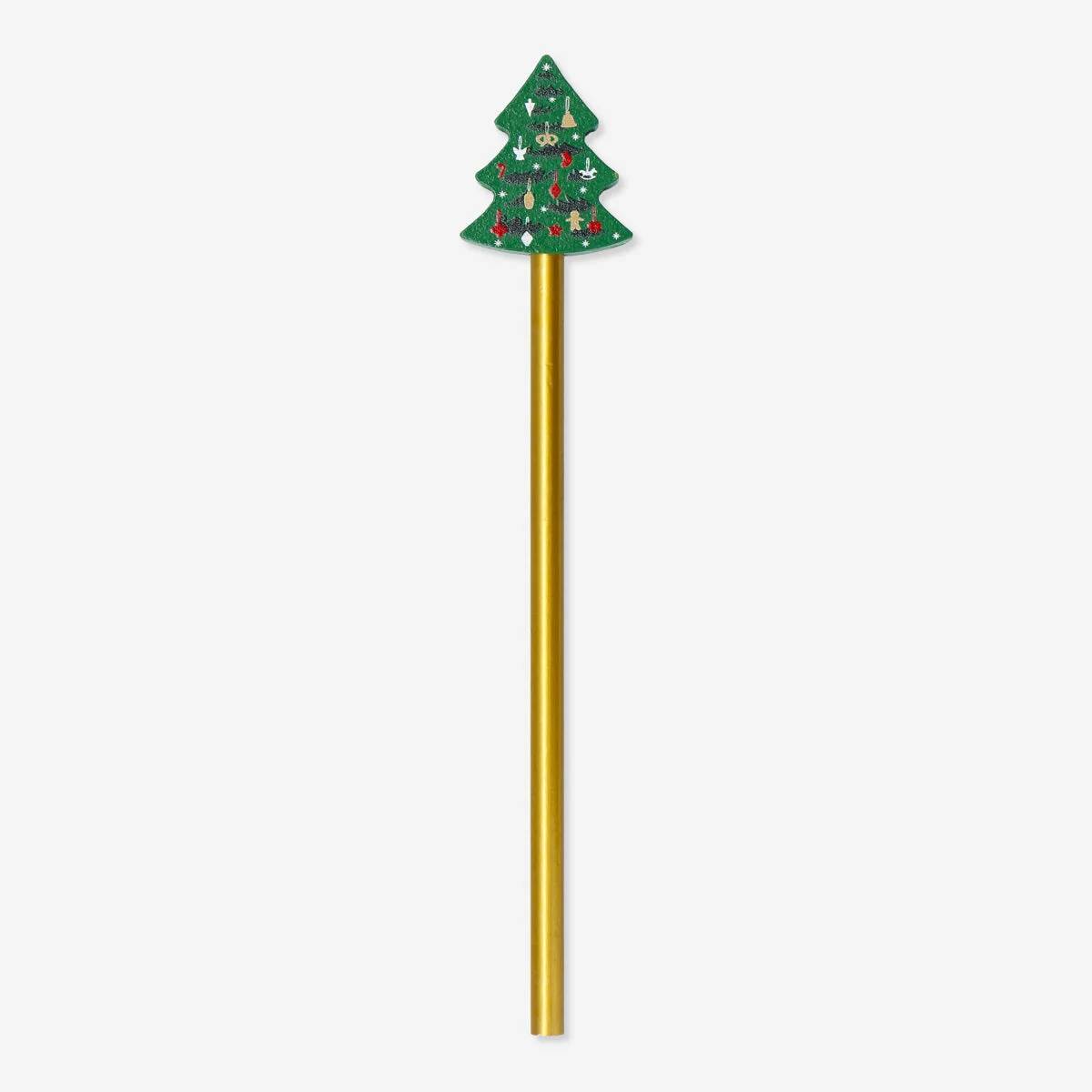 Pencil with Gold with Christmas Tree Wood (In)