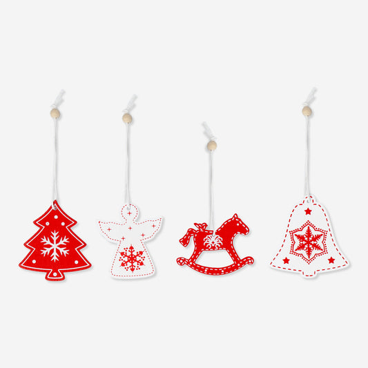 Ornaments Wood In Box 12Pcs Red & White