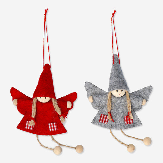 Ornament Elfs with Dress&Hat Red&Grey 2Mix