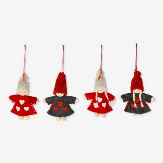 Ornaments Elfs In Dress Red & Grey 4 Mix