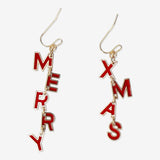 Earring Dangling Merry Xmas Red Txt 2Pc