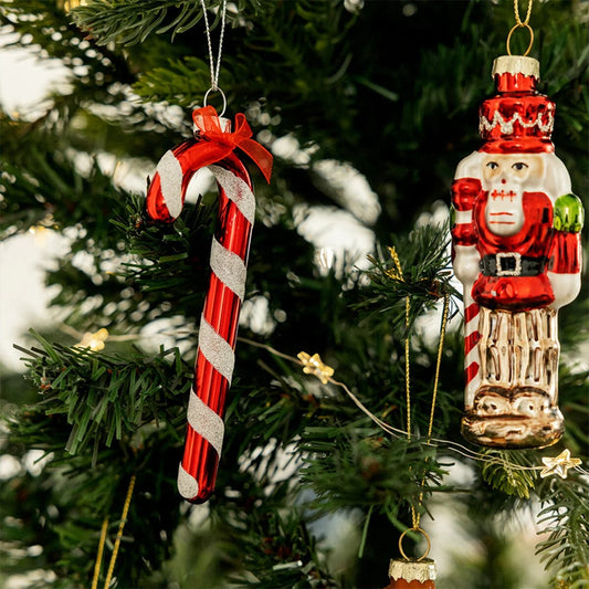 Bauble Candy Cane Red Glass (In)