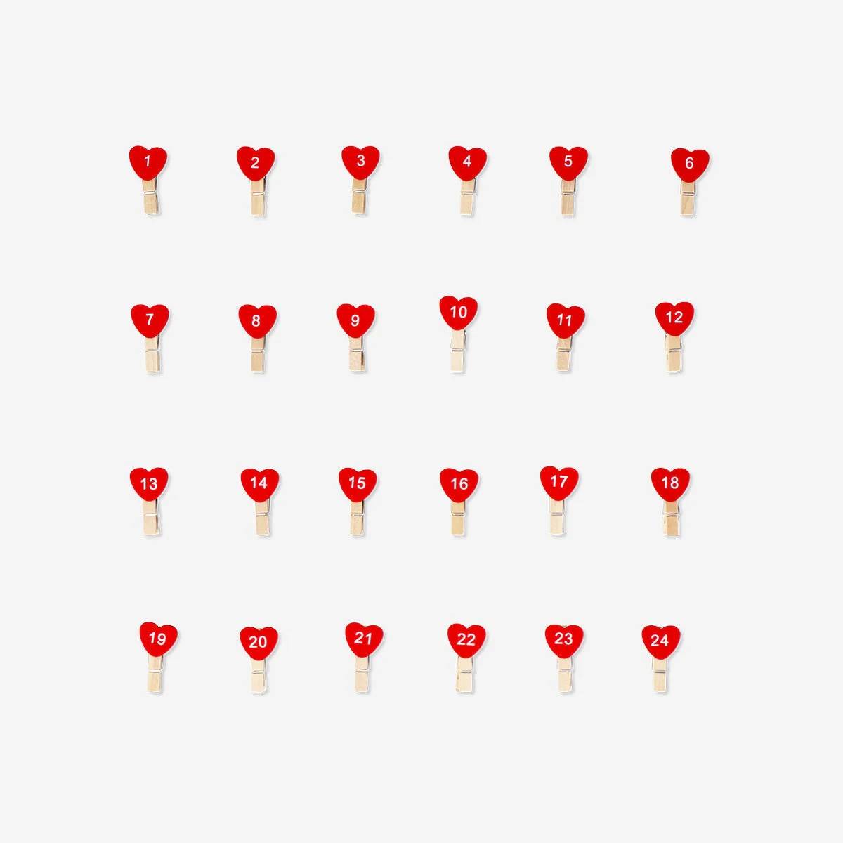 Pegs Heart W Numbers 24 Pcs