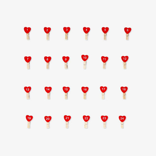 Pegs Heart W Numbers 24 Pcs