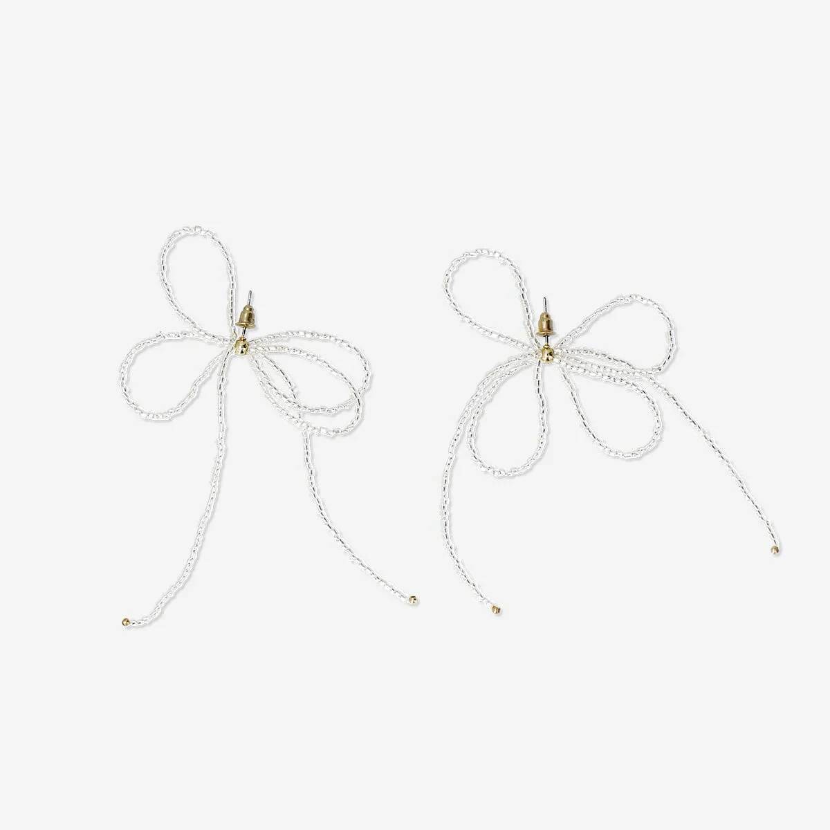 Earrings Bow Clear Pearl