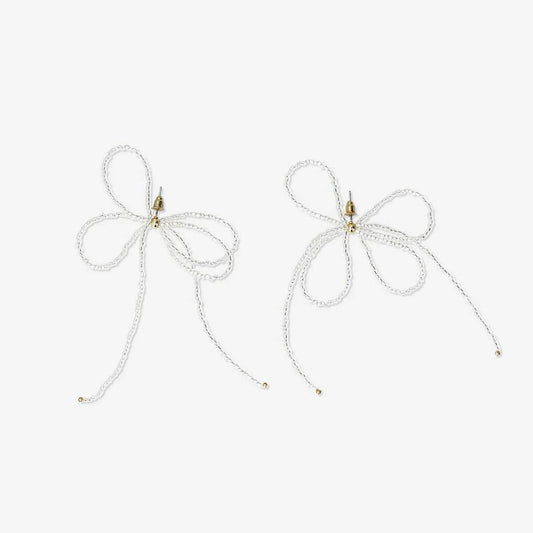 Earrings Bow Clear Pearl
