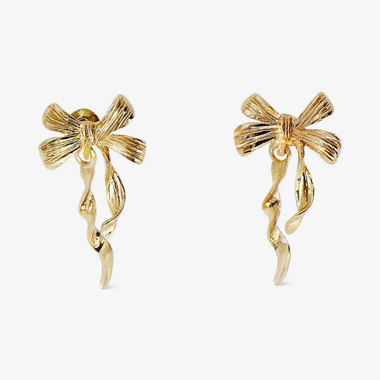 Earrings Bow Dangling Gold