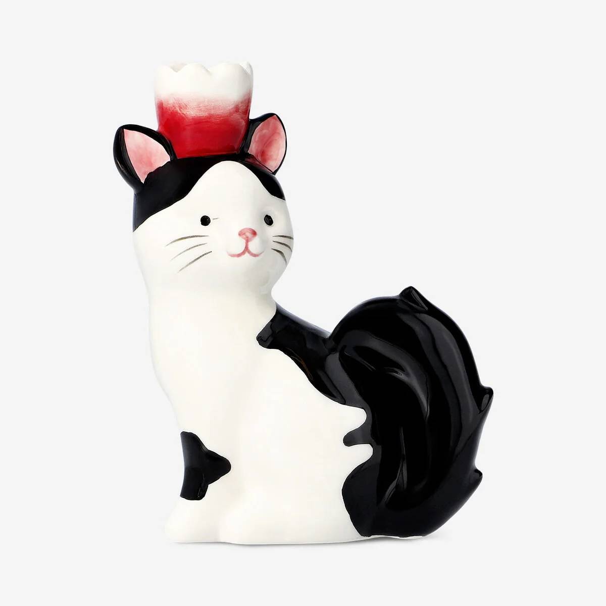 Candle Holder Cat W Flower Ceramic