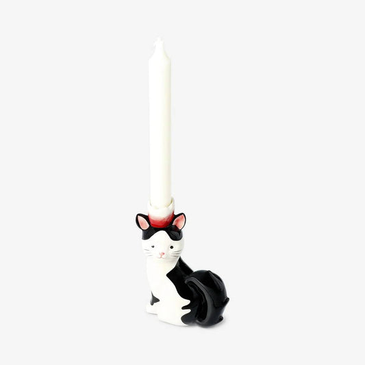 Candle Holder Cat W Flower Ceramic