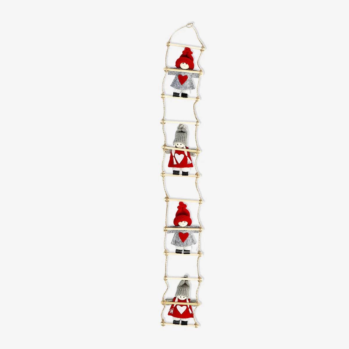 Ladder W 4 Elfs Red N Grey Hanging